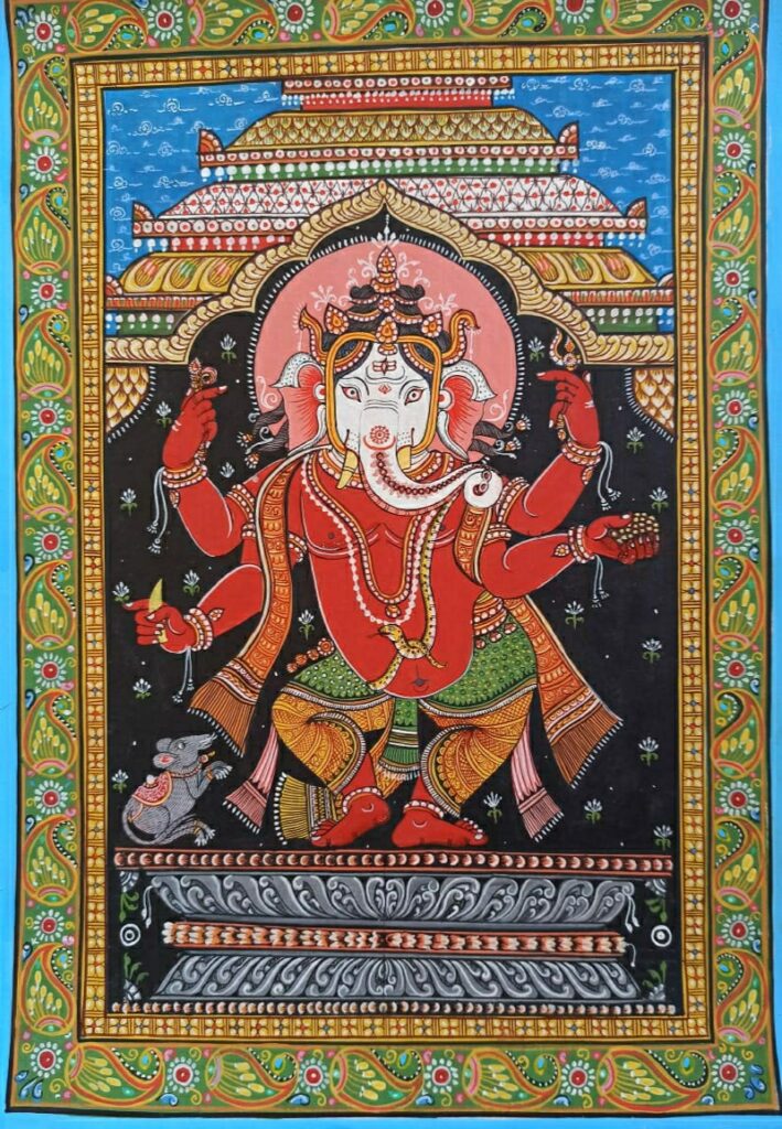 Sri Ganesh 3 Pattachitra Painting 18 X12 International Indian