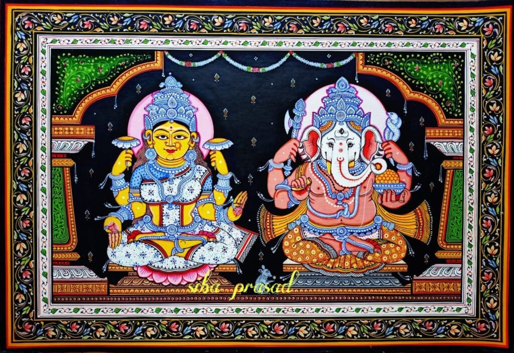 Lakshmi Ganesha Pattachitra Painting 19 X 13 International