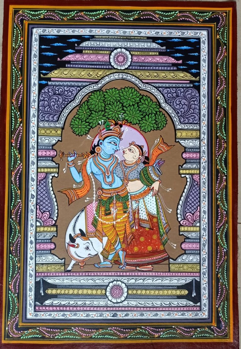 Radha Krishna 3 Pattachitra Painting 19 X 13 International