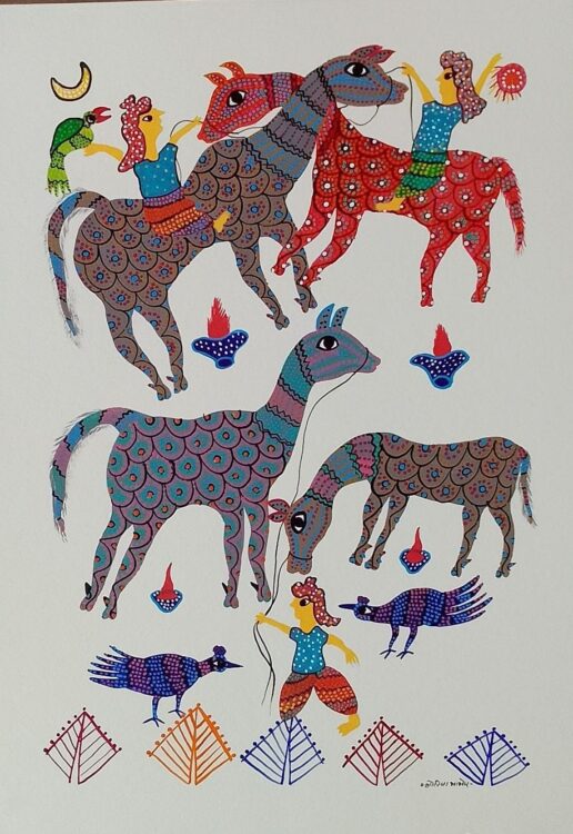 Bhil Pithora Painting 20 30cms X 42cms International Indian Folk