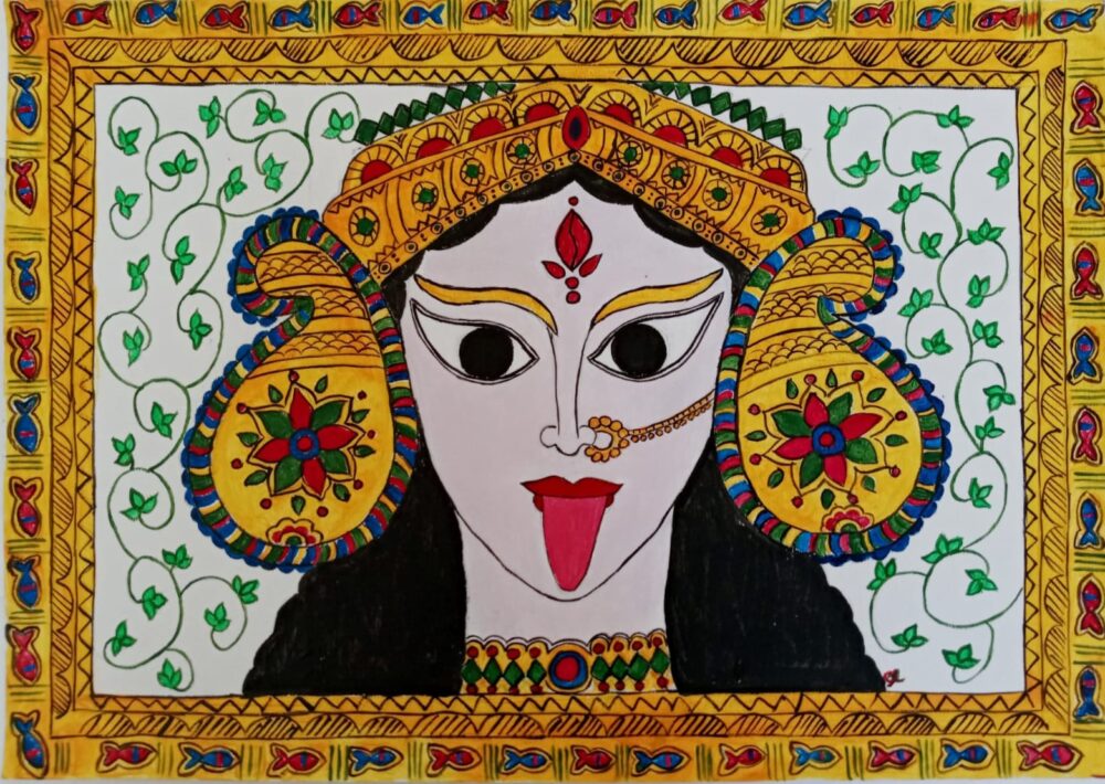 Maa Kali, Madhubani Painting (A3) - International Indian Folk Art Gallery