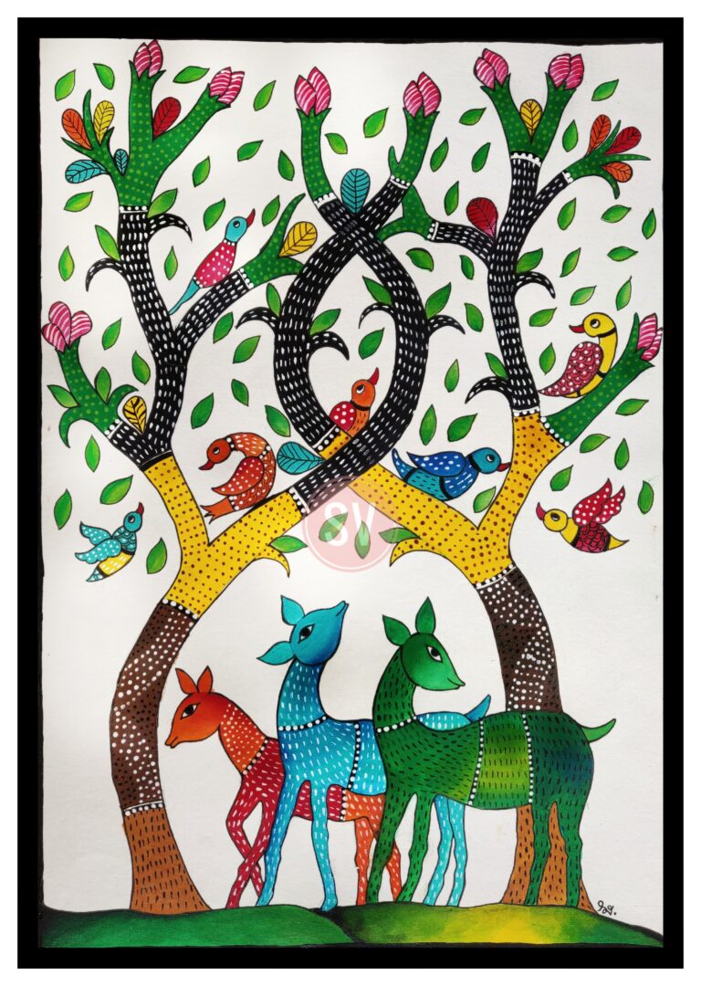 Harmony - A Gond painting 30X42cms - International Indian Folk Art Gallery