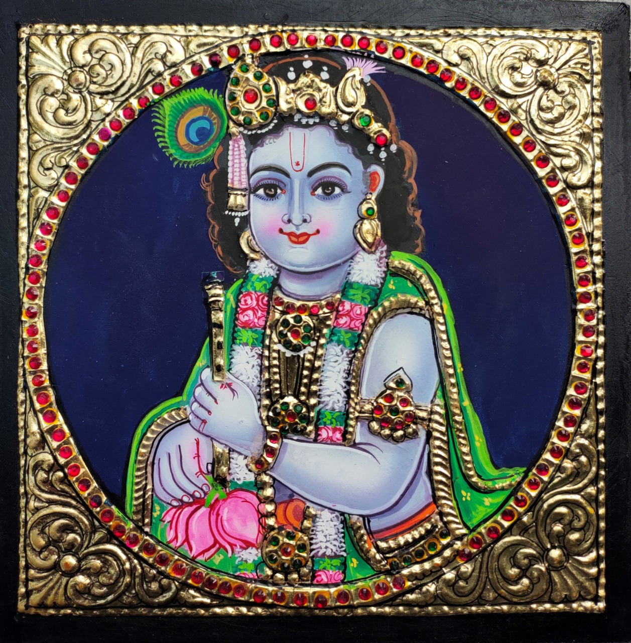 Lord Krishna With flute - Tanjore Painting (10 x 10 inches ...