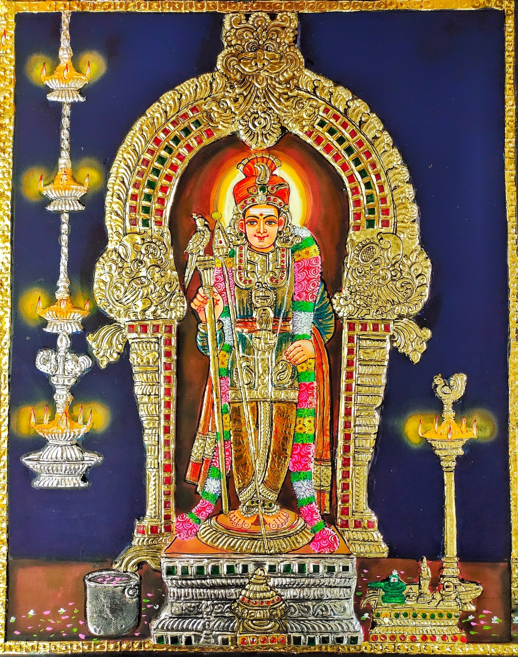 Lord Murugan in Royal Decoration - Tanjore Painting (20 x 16 ...