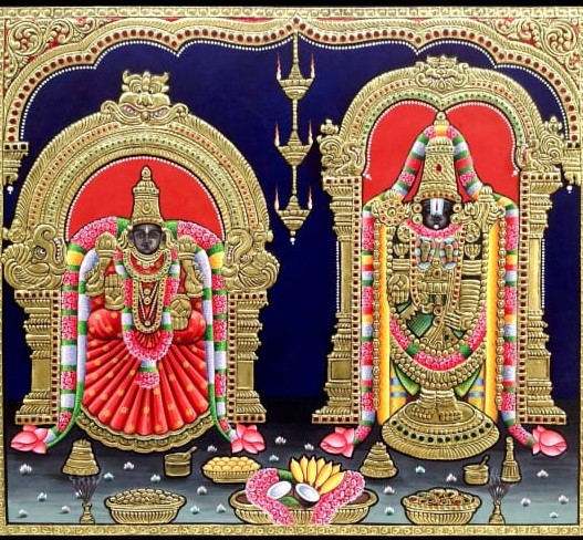 Lord Balaji with Goddess Padmavathi #4 - Tanjore painting (18