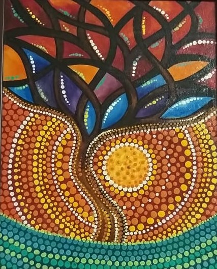 Sunset - Dot Mandala Art (36cm x 43cm) - International Indian Folk Art
