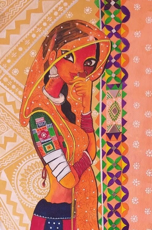 Rajasthani Girl - Indian Art (56cm x 72cm) - International Indian Folk ...