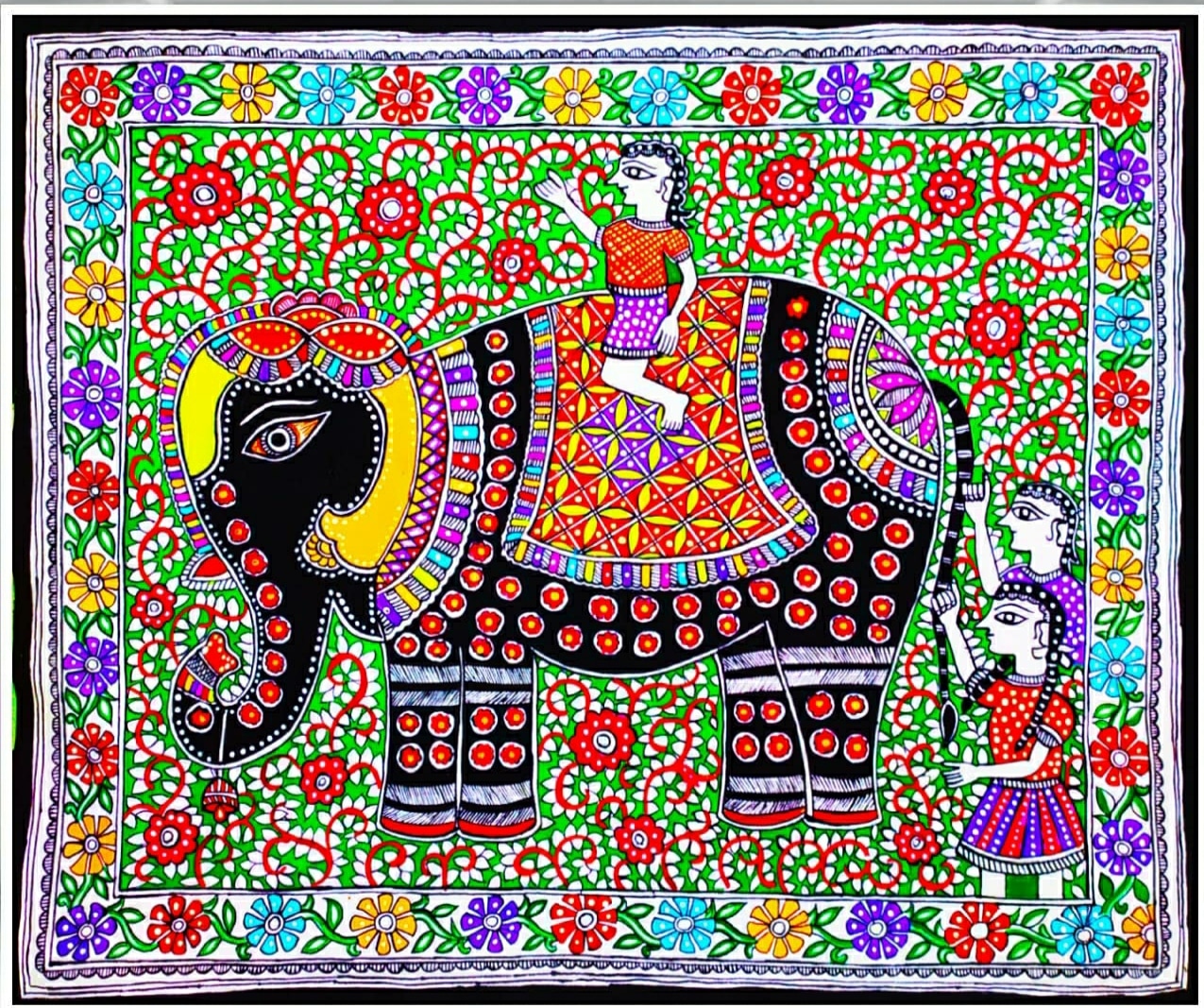 animal art royal elephant ride jaipur rajasthan handmade painting by artist  amer fort Jaipur rajasth Greeting Card by M B Sharma
