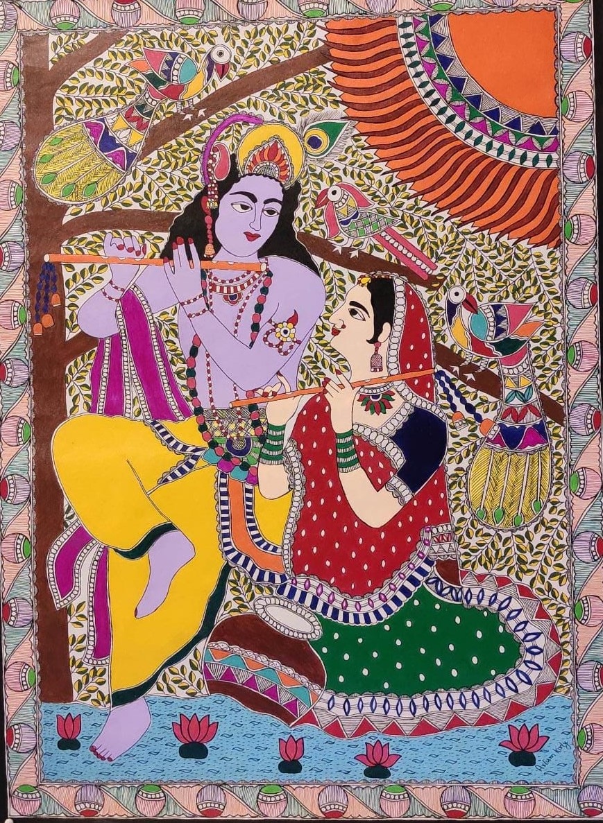 Radha-Krishna - Madhubani painting (22