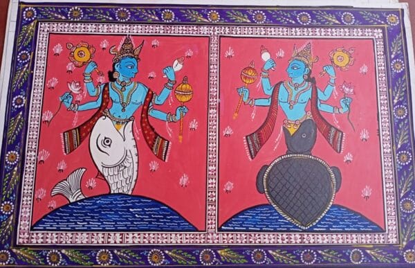 Matsya and Kurma Avatar Pattachitra painting (18" x12