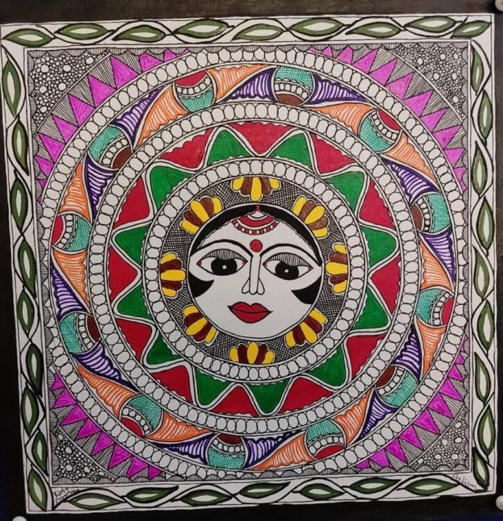 Maa Durga Madhubani Painting 11 X 11 International Indian Folk