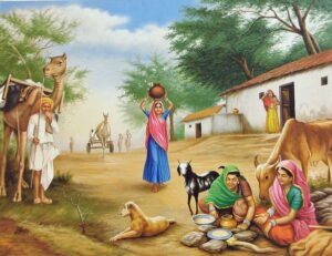 Rajasthan Village Scene- Rajasthani Painting (36 x 24 inches ...