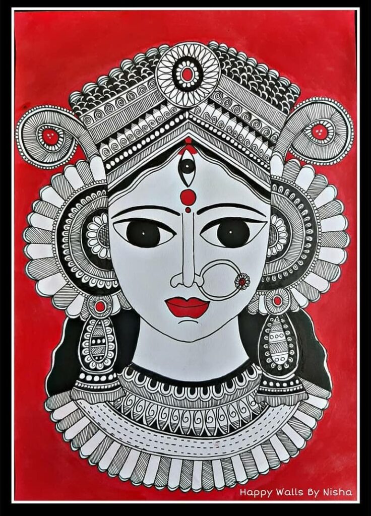 Maa Durga - Mandala Art (Size A4) - International Indian Folk Art Gallery