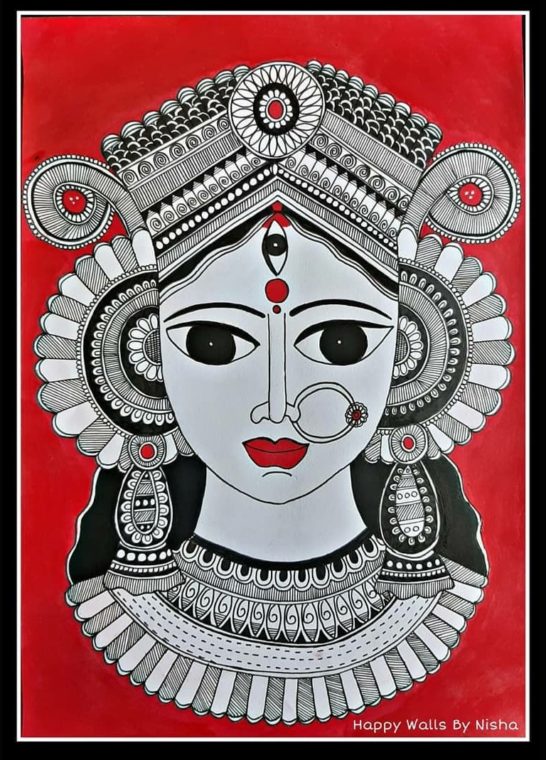 Image of Sketch Of Goddess Durga Matha Or Chamundi Closeup Face Editable  Outline Illustration-ZH556535-Picxy