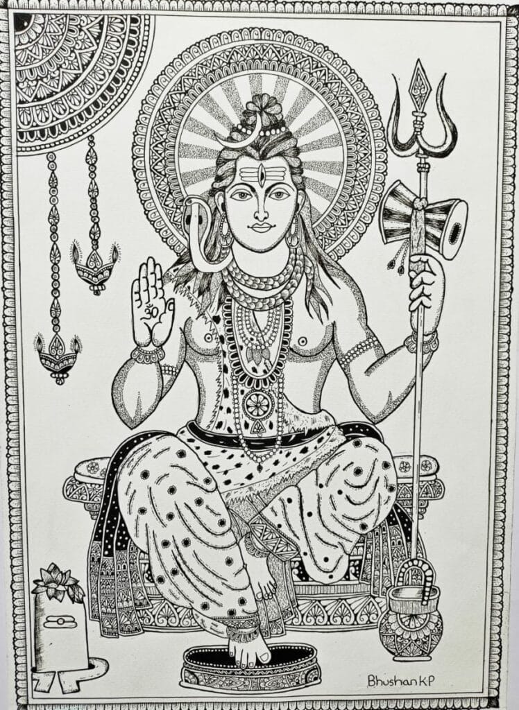 Lord Shiva - Mandala Art (size A3) - International Indian Folk Art Gallery