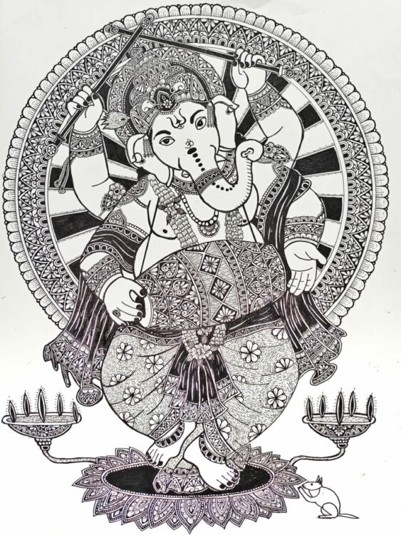 Ganesha - Mandala Art (size A3) - International Indian Folk Art Gallery