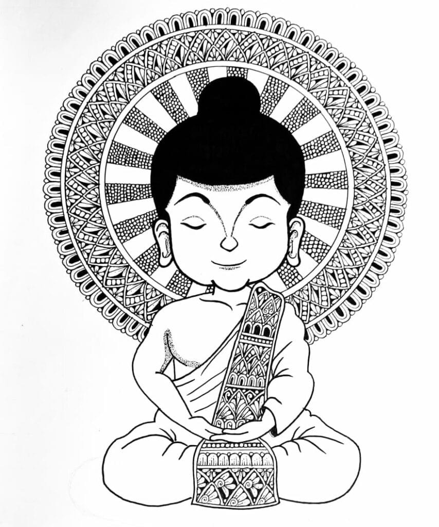 Buddha - Mandala Art (size A4) - International Indian Folk Art Gallery