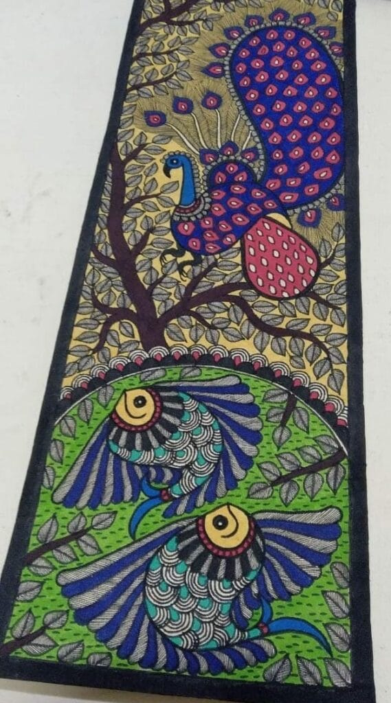 Peacock and Fishes - Mithila painting (7