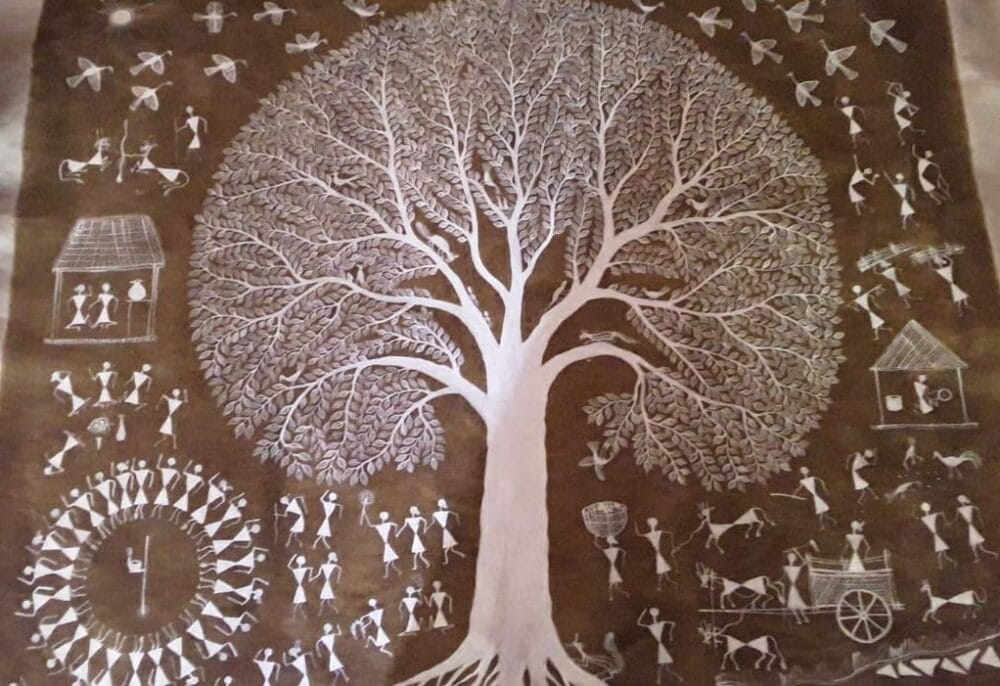 Tree Of Life Warli Painting 12 X 12 International Indian Folk   Warli Painting Chitya Laxman 01 1000x686 