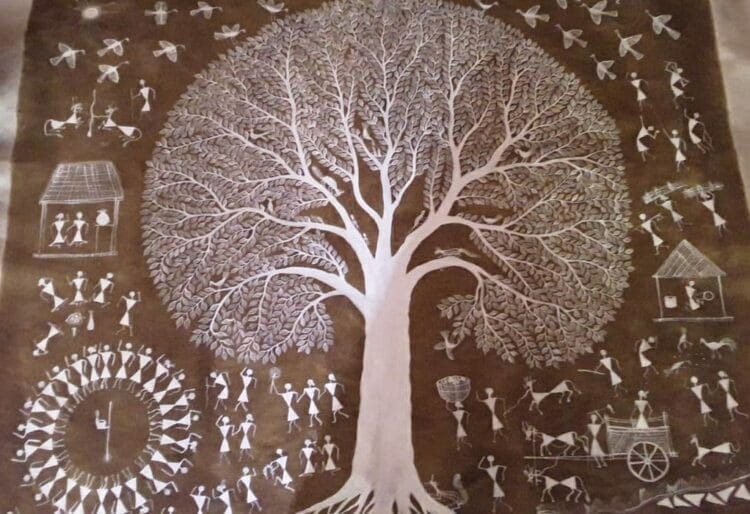 Tree Of Life Warli Painting 12 X 12 International Indian Folk   Warli Painting Chitya Laxman 01 750x514 