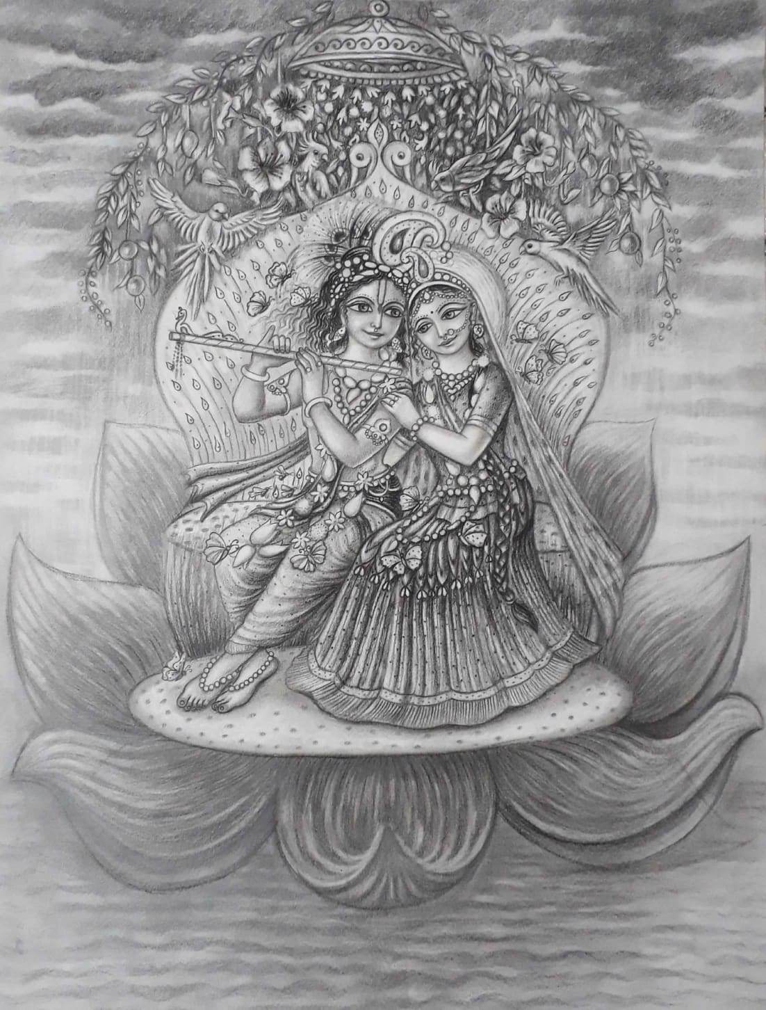 Buy Original Drawing Radha Krishna on Thick Art Card Ready Framed Online in  India  Etsy