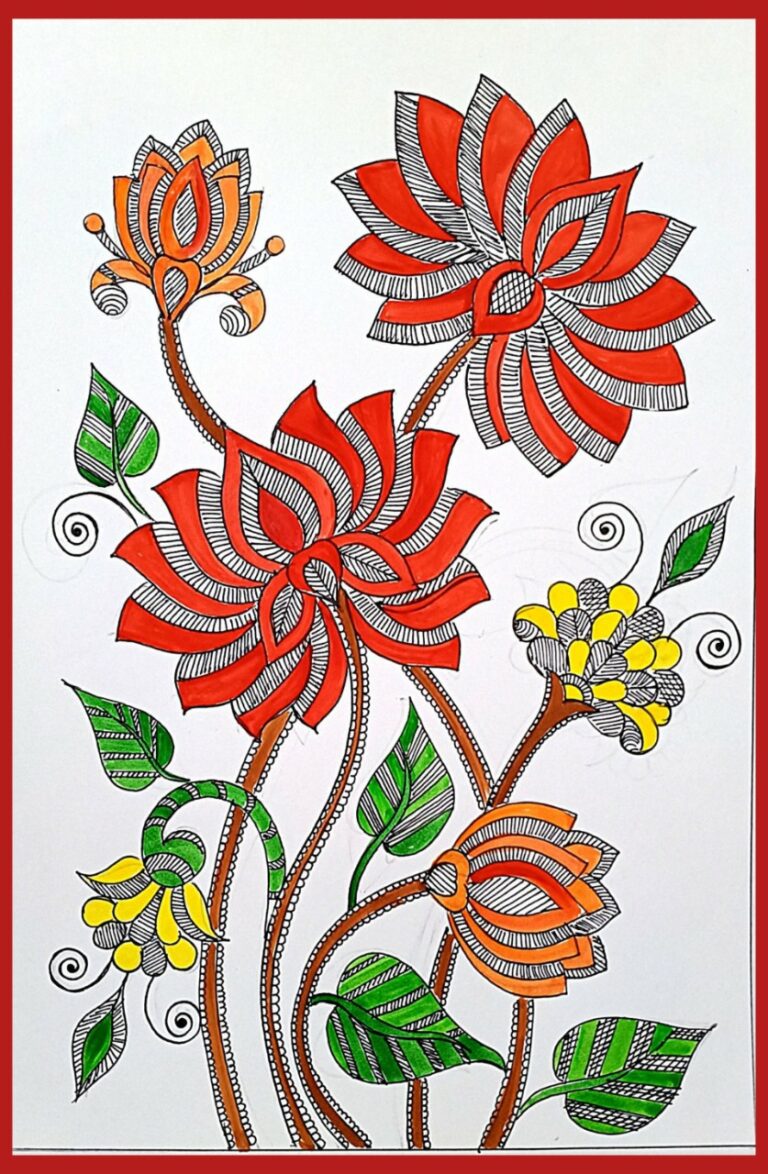 Lotus - Madhubani painting (21 x 30 cms) - International Indian Folk ...