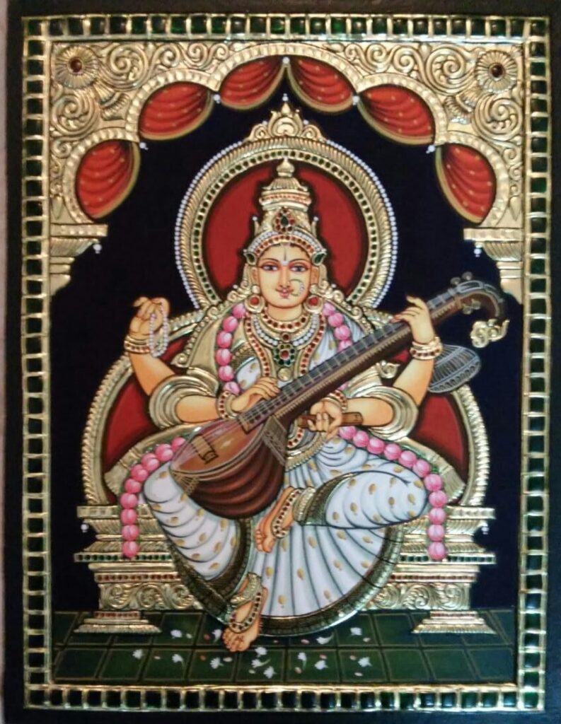 Goddess Saraswati Tanjore-painting- Artist Shobankumar