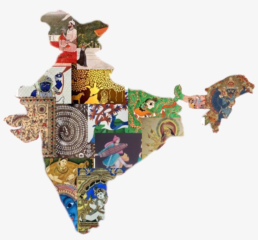 India Folk Arts on India Map (copyright) International Indian Folk Art Gallery