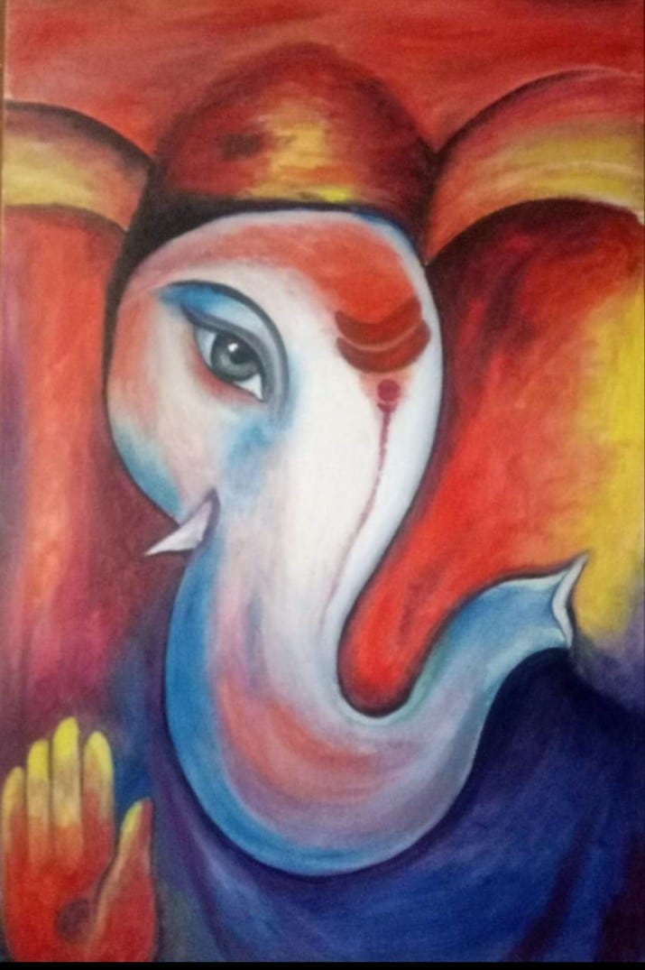 Buy Ganesha in bright colors Handmade Painting by AJAY KANAWADE.  Code:ART_7674_50749 - Paintings for Sale online in India.