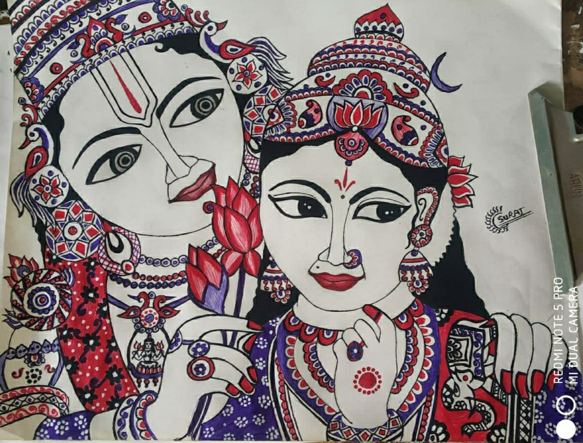 Drawings, Radha Krishna pencil sketch, Page 1933, Art by Independent Artists
