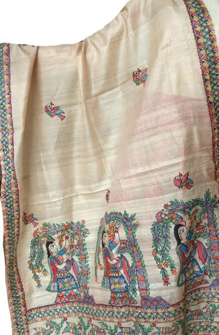 RAILGADI Handpainted Madhubani Painting Tussar Silk Saree – MADHUBANI  PAINTS BY ASHA JHA