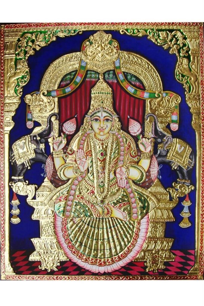 Gajalakshmi Tanjore Painting, Artist Shoban Kumar, Geetha Priya Tanjore Arts