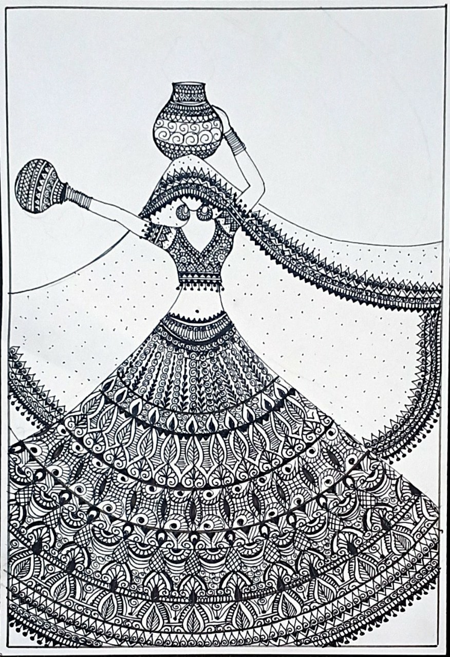 Matka lady - Indian Art - Mandala Style (21 x 30 cms ...