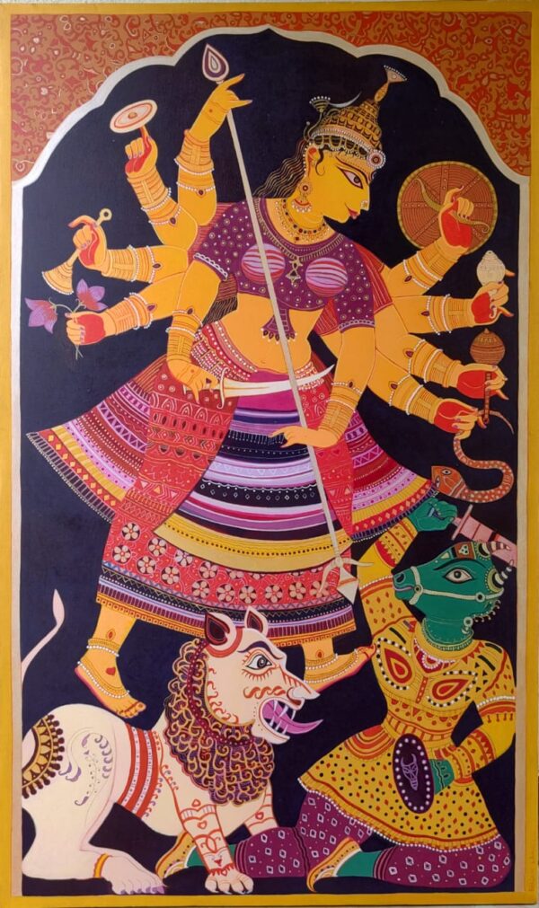 Durga - Kalighat painting - Bhaskar Lahiri - 03
