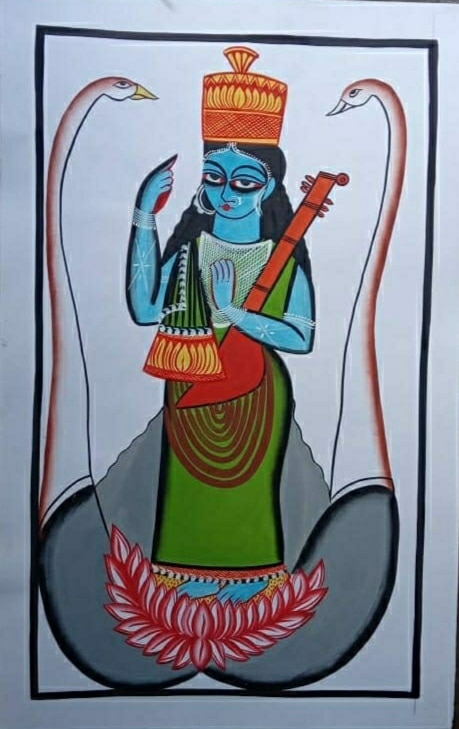 Saraswathi ma - Kalighat painting - Jahuran Chitrakar - 12