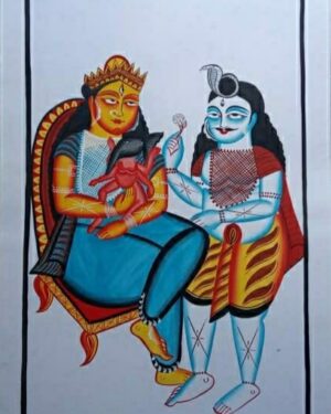 Shiva Parvathi and Ganesh - Kalighat painting - Jahuran Chitrakar - 17