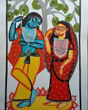 Radha Krishna - Kalighat painting - Jahuran Chitrakar - 23