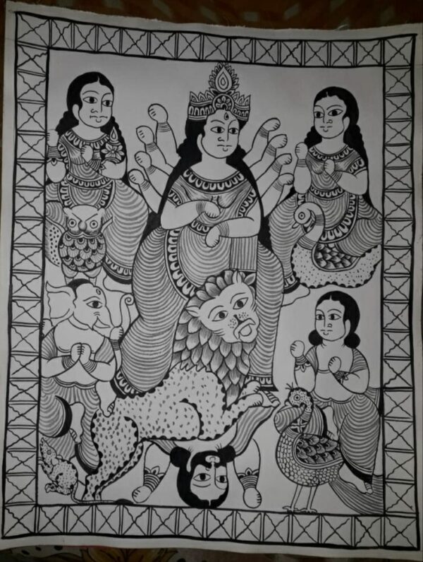 Maa Durga - Kalighat painting - Semaruddin - 03