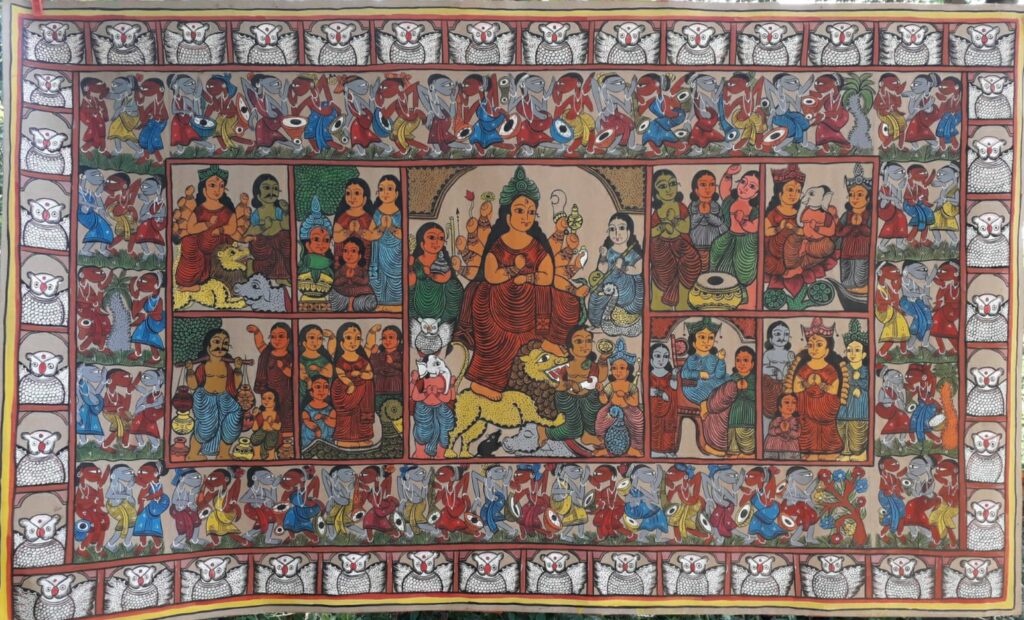 Maa Durga #4 - Kalighat painting (3.5 x 3 feet) - International Indian ...