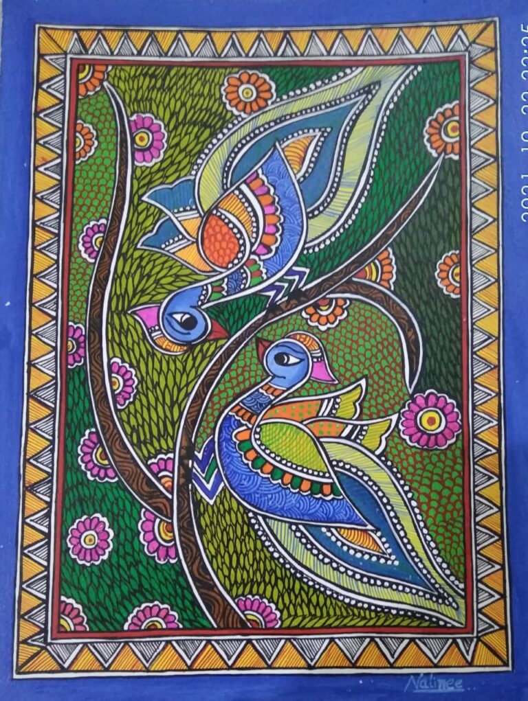 Loving Birds - Madhubani painting (8.5