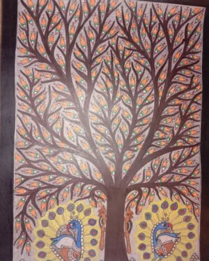 Tree and peacocks - Madhubani painting - Rakesh Paswan - 09