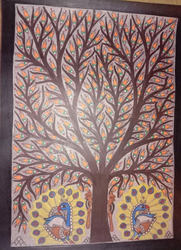 Tree and peacocks - Madhubani painting - Rakesh Paswan - 09