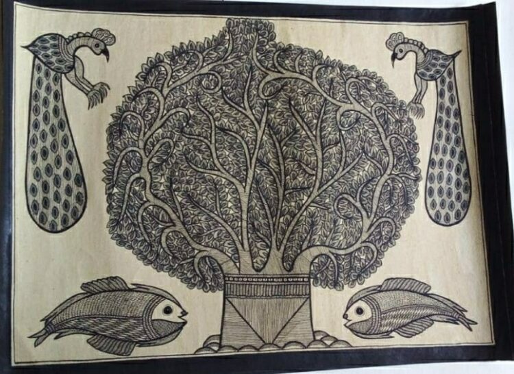 Tree Of Life Madhubani Painting 30x 22 International Indian   Madhubani Painting Rakesh Paswan 18 750x546 