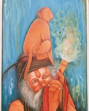 Monk with a Monkey -Rajasthani Miniature - Mukesh Kumar - 13