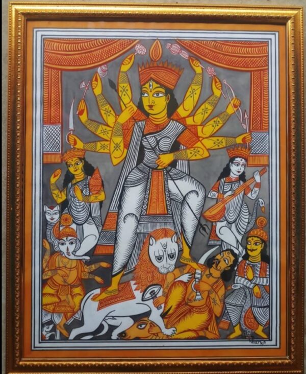 Maa Durga - Kalighat painting - Bahadur - 12