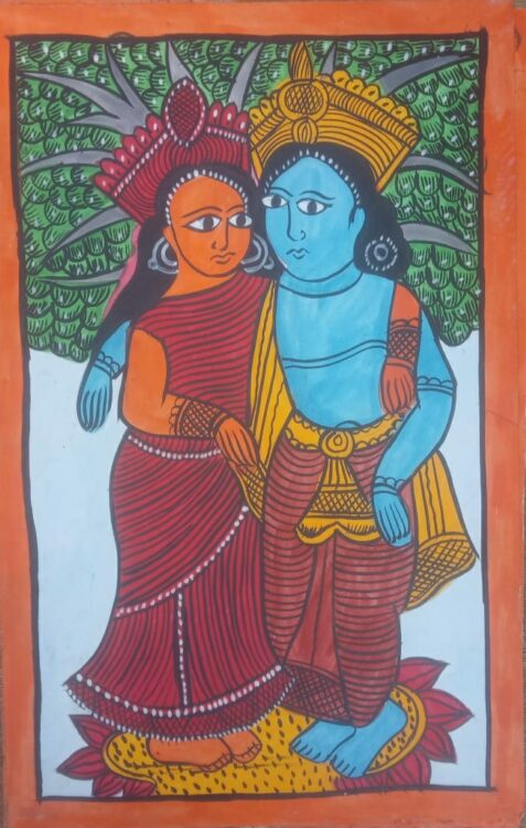 Radha Krishna - Kalighat painting (14