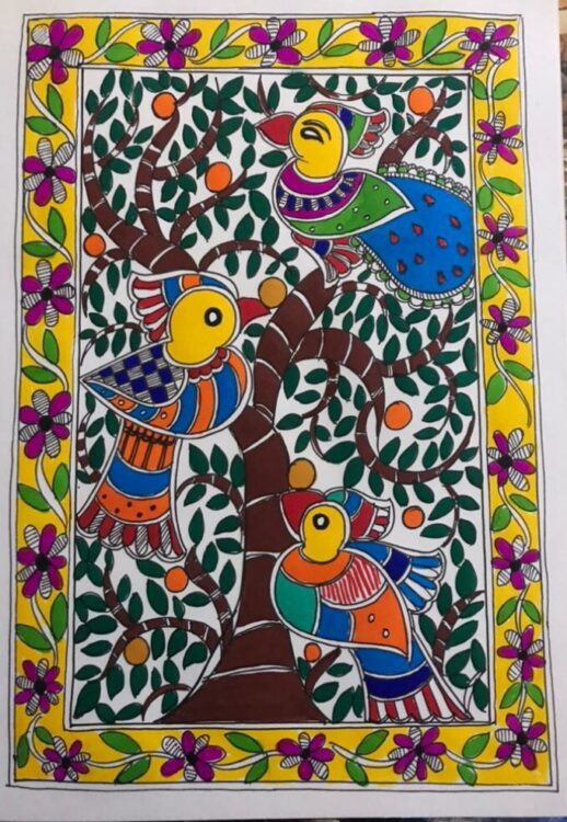 Tree Of Life Madhubani Painting 30 X 42 Cms International Indian   Madhubani Ketaki 03 518x750 