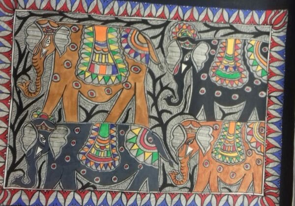 Elephants - Madhubani painting - Sharvan Paswan - 08