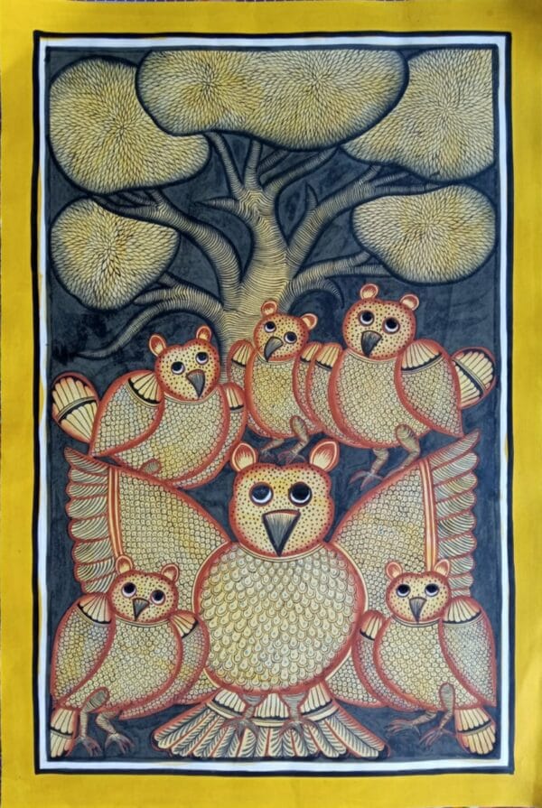 Owls - kalighat painting - Layala Chitrakar - 09