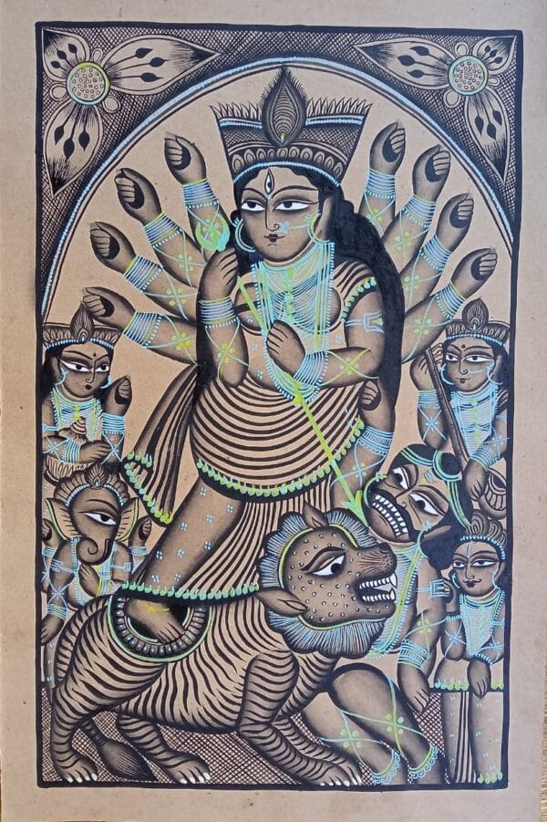 Maa Durga - Kalighat painting - Farid Chitrakar - 07